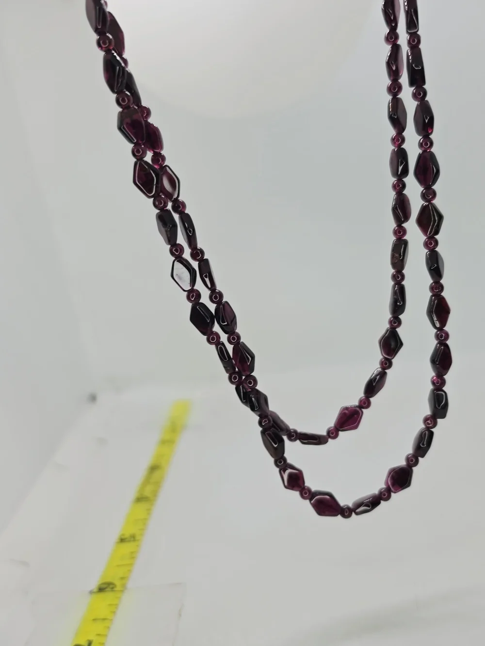 Antique Vintage Art Deco Czech Garnet Rhombus Glass Flapper Necklace 36